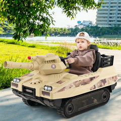 12V Kids Ride On Tank with Rotatable Turret and 8 Missiles for Ages 37-95 Months Old - Khaki