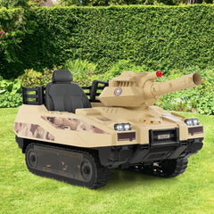 12V Kids Ride On Tank with Rotatable Turret and 8 Missiles for Ages 37-95 Months Old - Khaki
