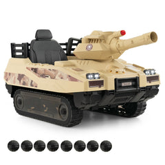 12V Kids Ride On Tank with Rotatable Turret and 8 Missiles for Ages 37-95 Months Old - Khaki