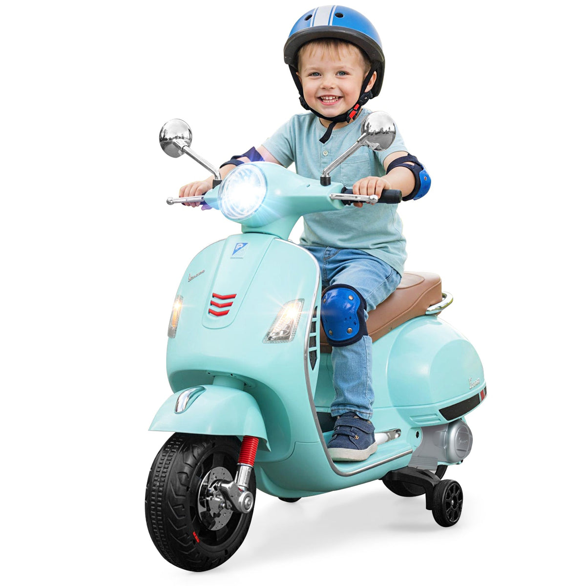 12V Kids Electric Scooter Licensed VESPA with Music and Training Wheels
