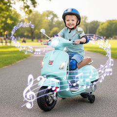 12V Kids Electric Scooter Licensed VESPA with Music and Training Wheels