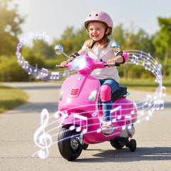 12V Kids Electric Scooter Licensed VESPA with Music and Training Wheels