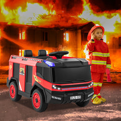 12V Kids Ride On 2-Seater Fire Truck with Remote Control and Water Gun - Red