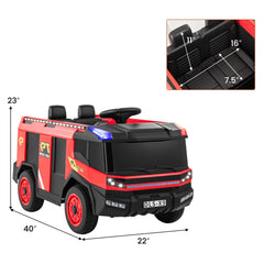 12V Kids Ride On 2-Seater Fire Truck with Remote Control and Water Gun - Red
