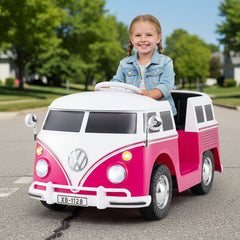 12V Kids Ride On Licensed Volkswagen Bus with Cup Holder and LED Headlights for 3+ Years Old