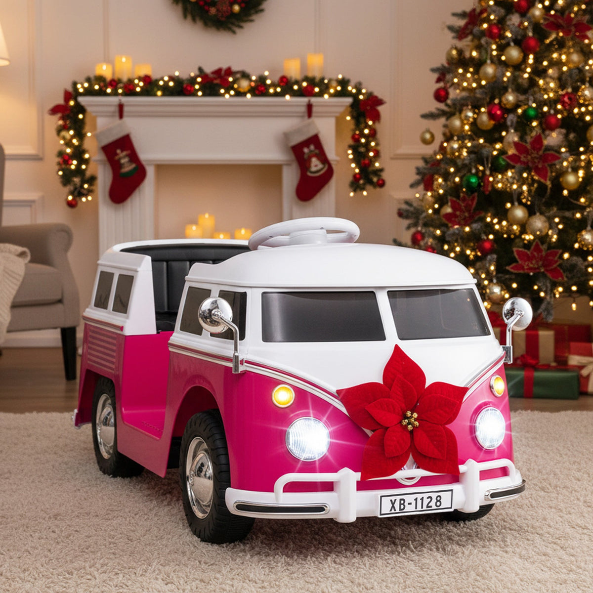 12V Kids Ride On Licensed Volkswagen Bus with Cup Holder and LED Headlights for 3+ Years Old