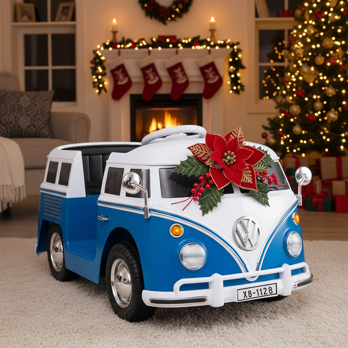 12V Kids Ride On Licensed Volkswagen Bus with Cup Holder and LED Headlights for 3+ Years Old