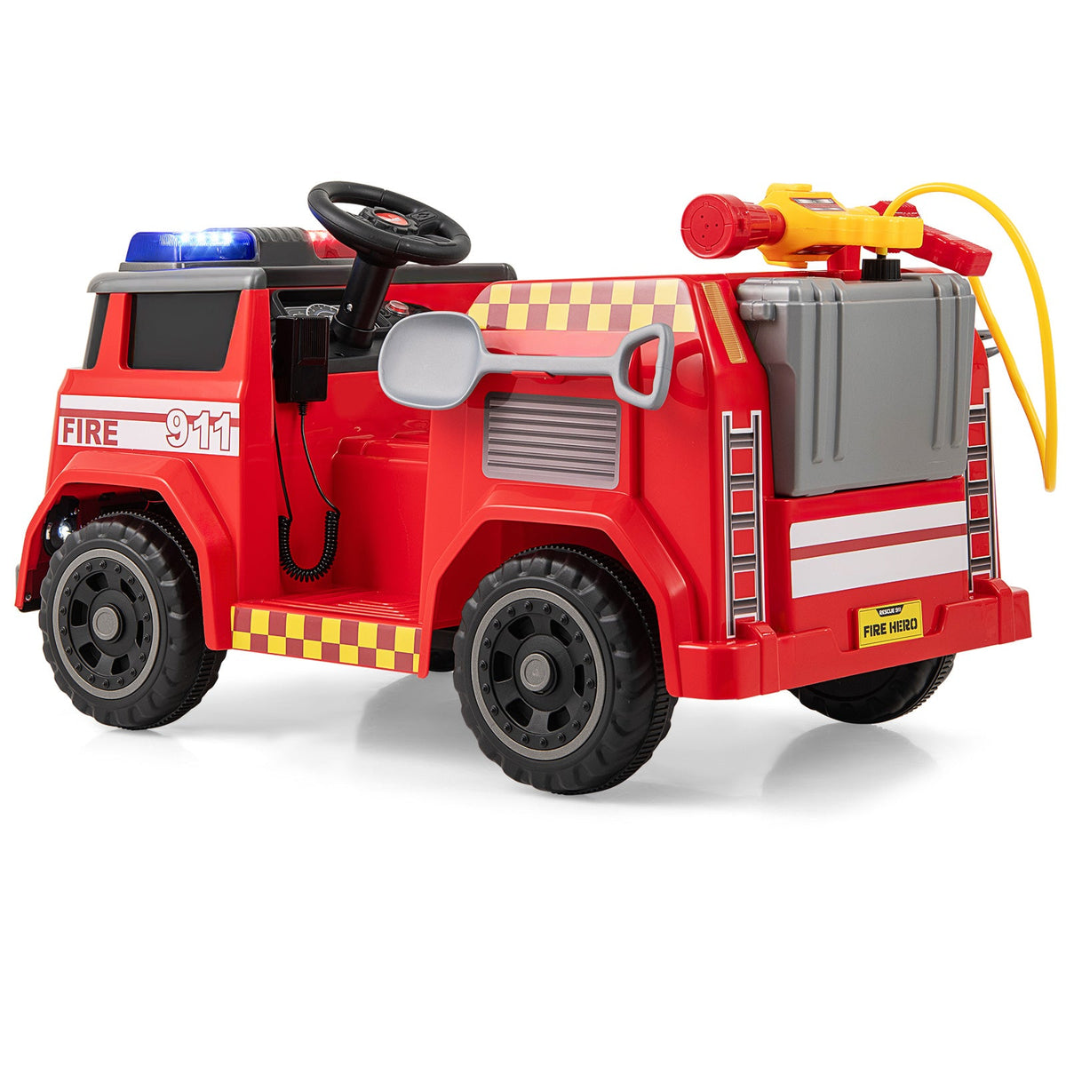 12V Ride On Fire Truck with Water Gun - Red