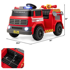 12V Ride On Fire Truck with Water Gun - Red