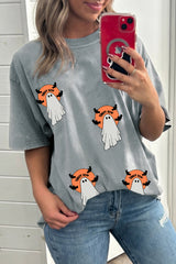 HALLOWEEN Women's Ghost Print Short Sleeve Loose Fit T-Shirt