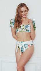Women's Short Sleeve High Waist Two-Piece Bikini Swimsuit - Molokai Cream