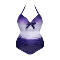 Women's Plus Size Boho Ombre One-piece Swimsuit with Bow-Tie Decoration