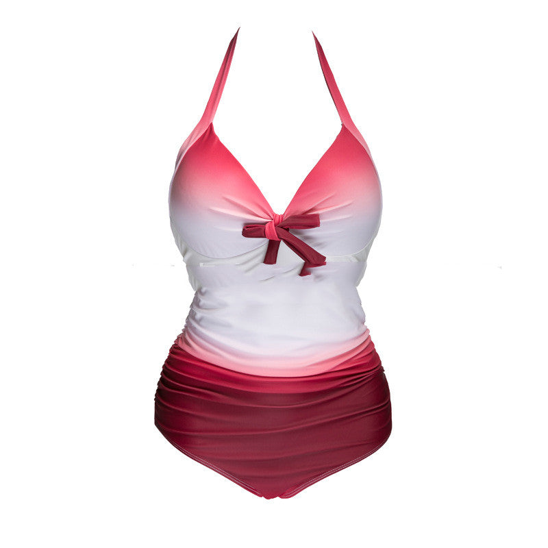 Women's Plus Size Boho Ombre One-piece Swimsuit with Bow-Tie Decoration