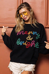 CHRISTMAS Women's 'Merry & Bright' Tinsel Lettering Sweater