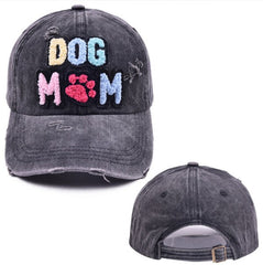 Women's 'Dog Mom' Chenille Patch Distressed Hat