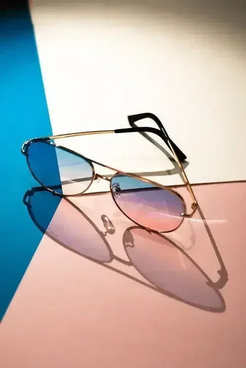 Women's Gold/Blue/Pink Aviator Sunglasses
