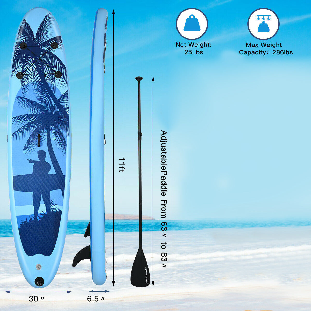 9.8-11 Foot Inflatable Stand Up Paddle Board with Paddle, Pump, Bag