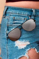 Unisex Black/Silver Aviator Sunglasses