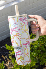 White Bow Print Stainless Steel Tumbler