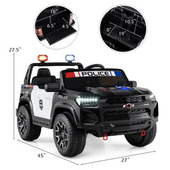 24V Kids 2-Seater Ride On 4WD Police Car with Megaphone and LED Flashing Lights - Black