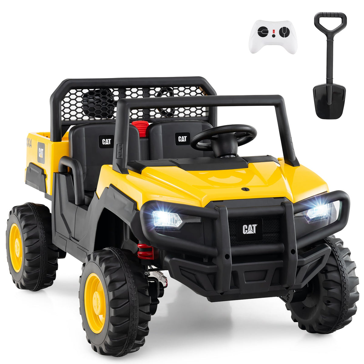 24V Kids Ride On Licensed Caterpillar Dump Truck 2-Seater with Remote Control - Yellow