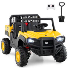 24V Kids Ride On Licensed Caterpillar Dump Truck 2-Seater with Remote Control - Yellow