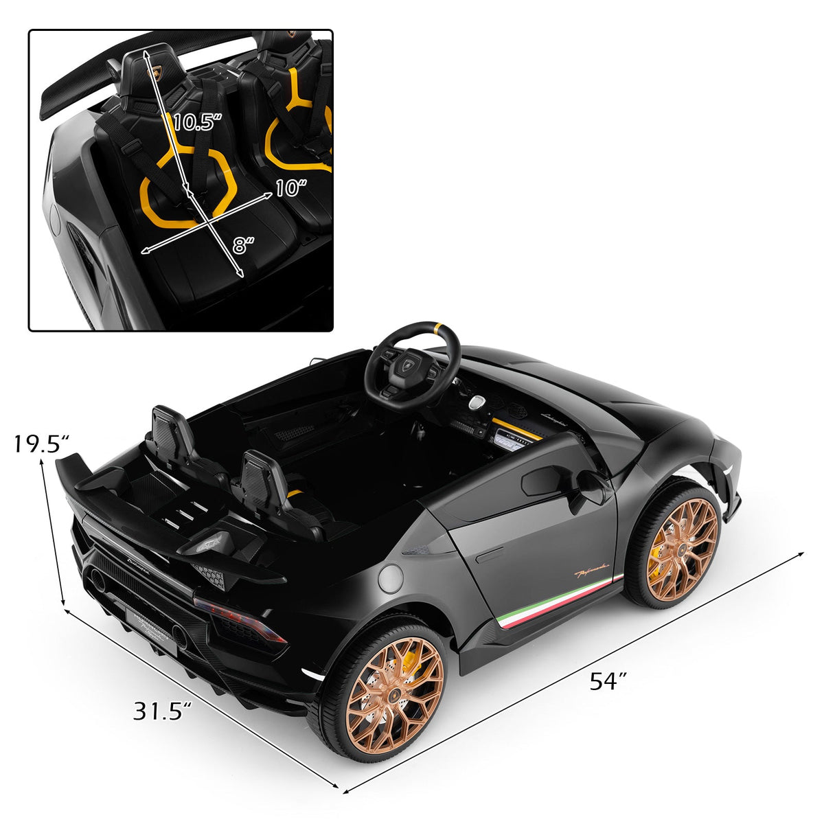 24V Kids Ride On Licensed Lamborghini 2-Seater, 4WD with Music