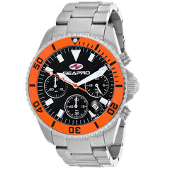 Seapro Men's Scuba 200 - Black Dial, Silver Case/Bracelet, Orange Bezel - 200m