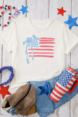 Women's American Flag Bow Knot Crew Neck T-Shirt