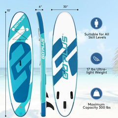 10 Foot Inflatable Stand Up Paddle Board, 6 Inch Thick with Accessory Pack