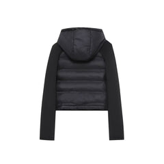 Women's Black Patchwork Thermal Long-Sleeve Hooded Cotton-Padded Jacket