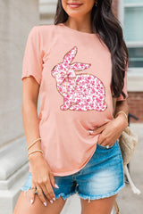 EASTER Women's Floral Bow Bunny Graphic T-Shirt