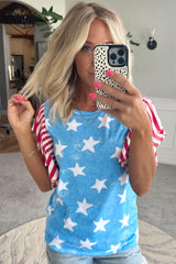 Women's Vintage Stars and Stripes Ruffle Sleeve T-Shirt