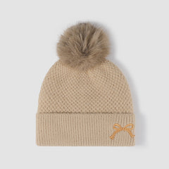 Women's Thermal Bow Knit Hat with Pompom