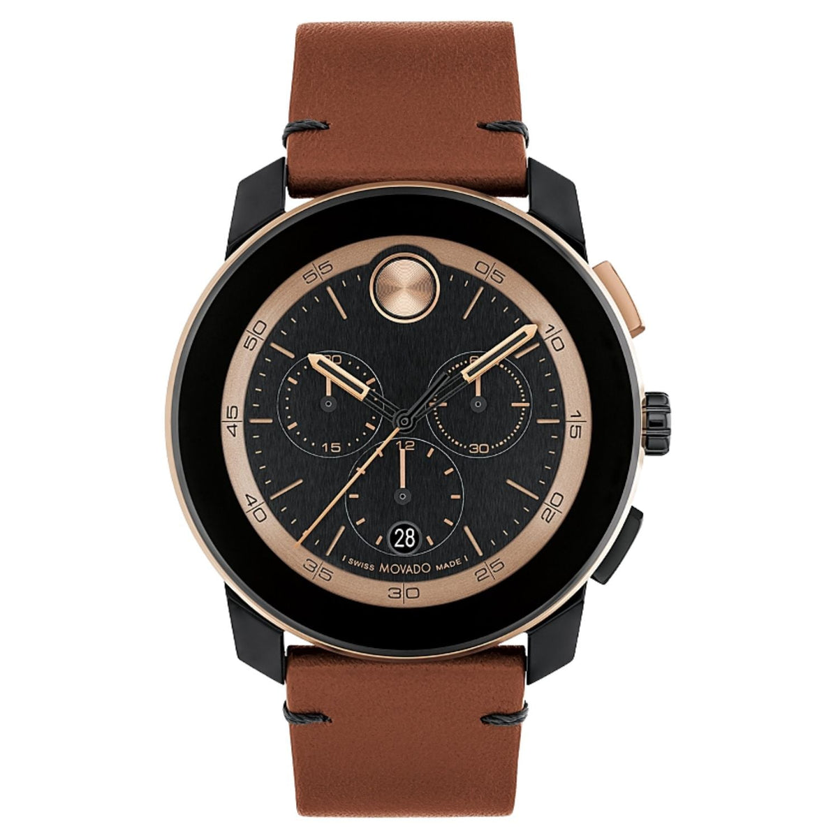Movado Men's Bold - Black Dial, Dark Brown Strap - 30m