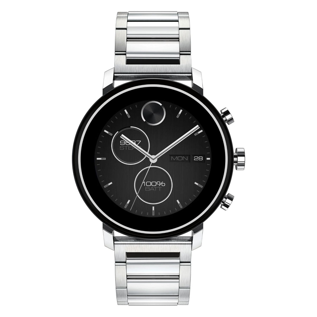 Movado Men's Connect - Black Dial, Silver Bracelet - 10m