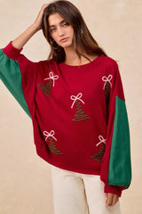 CHRISTMAS Women's Embroidered Tree Sweater