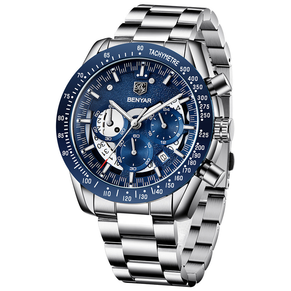 Men's Chronograph Watch with Leather Strap - 30m