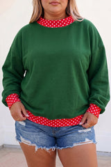 Women's Polka Dot Patchwork Round Neck Plus Size Sweatshirt HALLOWEEN or CHRISTMAS