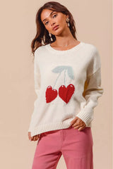Women's Heart Cherry Knitted Sweater