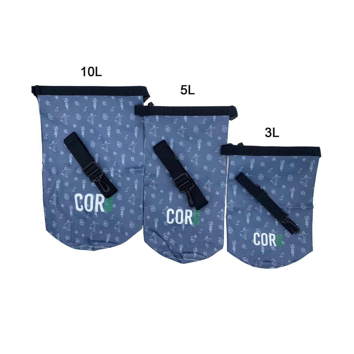 Dry Bags, Hawaiian Print - 3L, 5L, 10L, 15, and 3-Packs