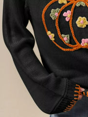 AUTUMN Women's Floral Pumpkin Embroidered Sweater