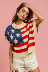 Women's Star Patches American Flag Sleeveless Sweater