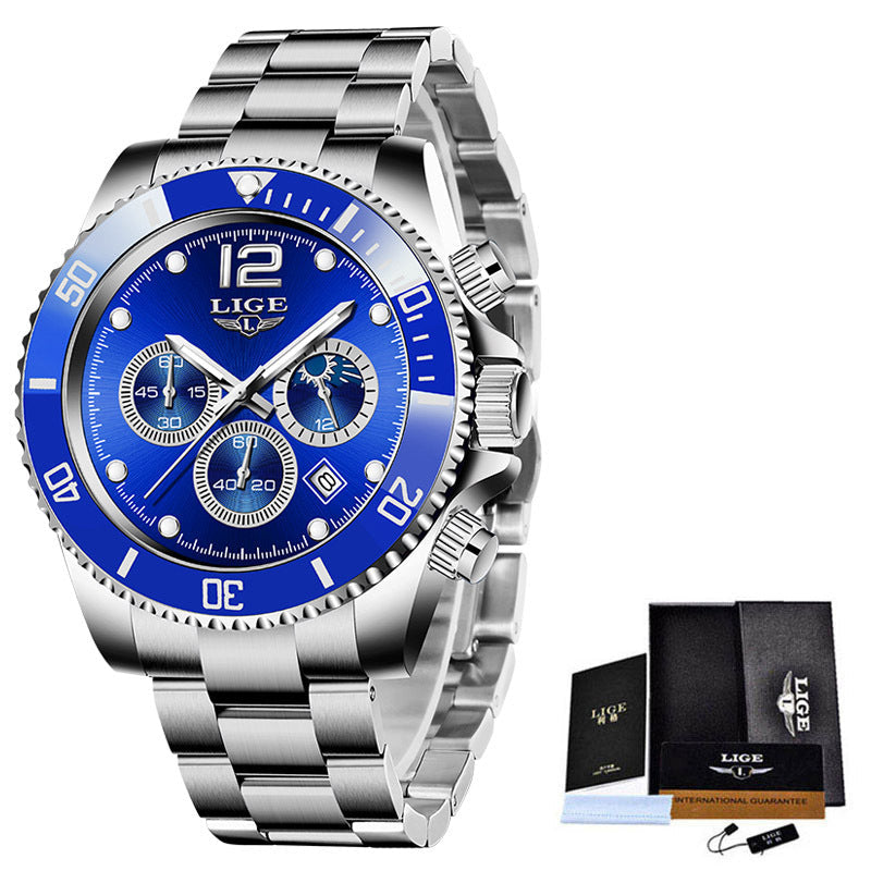 Men's Chronograph Watch with Stainless Steel Case/Bracelet - 30m