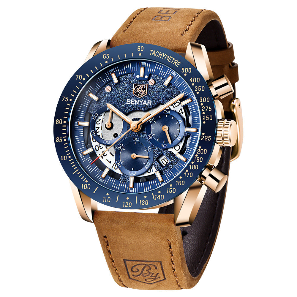 Men's Chronograph Watch with Leather Strap - 30m