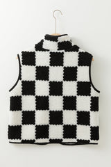 Women's Checkered Sherpa Collared Jacket Vest