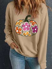 AUTUMN Women's Floral Pumpkin Graphic Drop Shoulder Sweatshirt