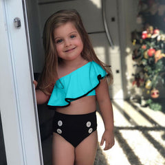 Girls Asymmetrical High Waisted Two-Piece Bikini Swimsuit