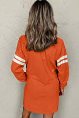 AUTUMN Women's Leopard Print Pumpkin Graphic Varsity Striped Long Sleeve Tunic Dress