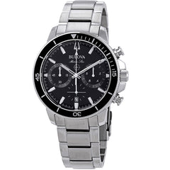 Bulova Men's Marine Star - Black Dial/Bezel, Silver Bracelet/Case  - 200m
